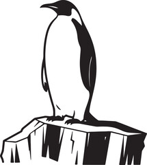 Monochrome Penguin Standing on Jagged Ice Floe Illustration.
