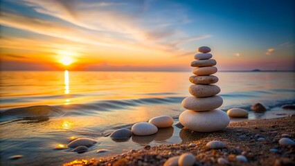 Obraz premium Zen stones balanced on the beach at sunset