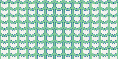 Seamless Geometric Floral Tile Pattern with White and Green Petal Shapes . Modern contemporary geometric shape design. Digital architectural material and texture resource. Blue green cream 044