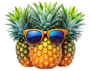 Cheerful Pineapple with Retro Sunglasses, Front View, Isolated
