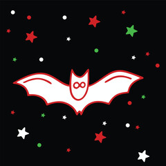 Bat icon. Halloween symbol. White circle on black background. Vector illustration.