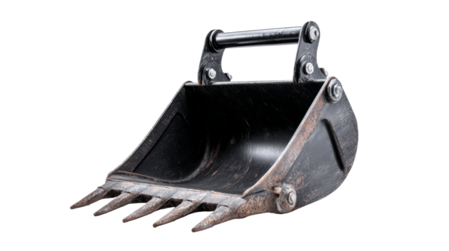 Excavator bucket attachment isolated on transparent background.