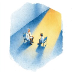 Psychiatrist and patient having a calm, private conversation in a clinic