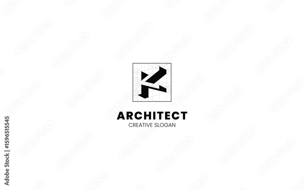 Fototapete letter k architect logo with isometric bottom left view and technical sketch style