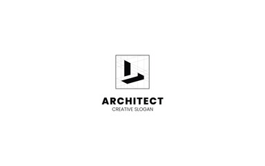 Obraz premium Letter L Architect logo with isometric bottom left view and technical sketch style
