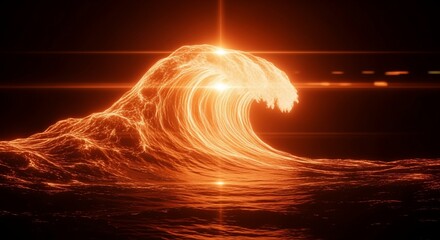 Fiery Wave: Abstract Orange Ocean with Luminous Crest and Lens Flares