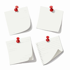 3D Realistic Sticky Note Vector Set with Red Push Pins | Empty Memo Paper Icons for UI/UX, Reminders & Business Presentation Design