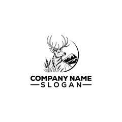 Deer with Antlers in Mountain Landscape Logo