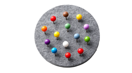 Assorted Push Pins Arranged on Circular Gray Felt Board