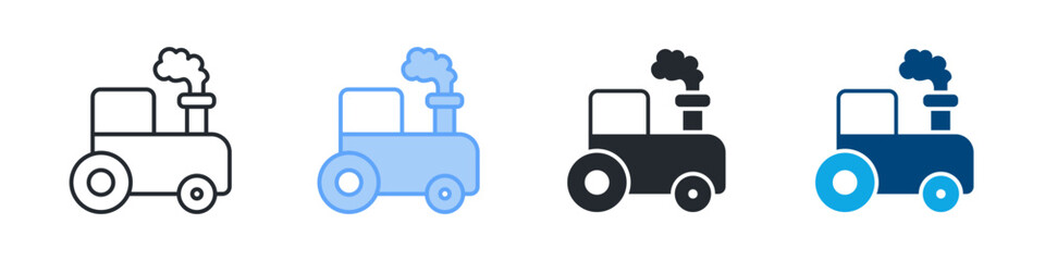 Tractor Icon Set Multiple Style. Designed In Outline, Blue, Glyph, Dual Tone