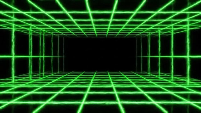 Green Neon Grid Horizon in Seamless Retro Loop