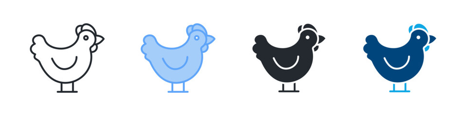 Chicken Icon Set Multiple Style. Designed In Outline, Blue, Glyph, Dual Tone
