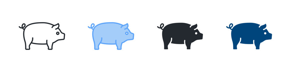 Pig Icon Set Multiple Style. Designed In Outline, Blue, Glyph, Dual Tone