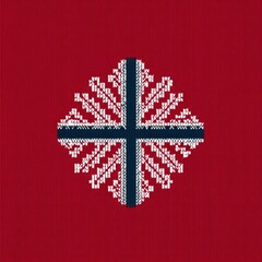 Obraz premium Vibrant textile design featuring intricate patterns in white and blue against a bold red background