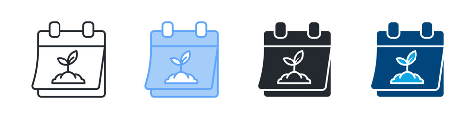 Farming Calendar Icon Set Multiple Style. Designed In Outline, Blue, Glyph, Dual Tone