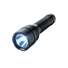 Bright black flashlight shining illuminating light beam on transparent background