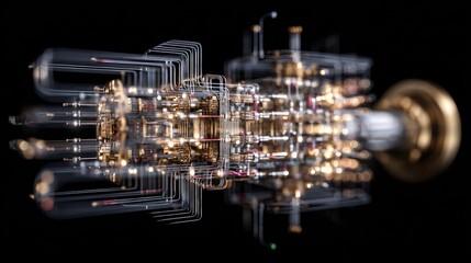 Complex, intricate machine, metallic components, glowing details, futuristic