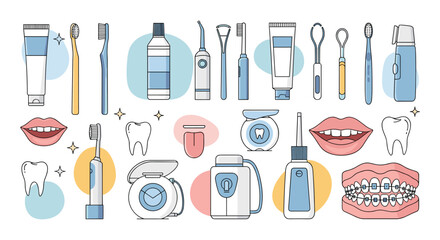 Comprehensive oral hygiene tools and dental care essentials for a healthy smile