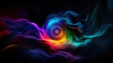 Obraz premium Abstract swirling eye design in colorful smoke on dark background