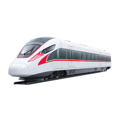 Naklejka premium Modern High-Speed Train in Motion with Sleek Design and Streamlined Appearance for Dynamic Transportation Imagery
