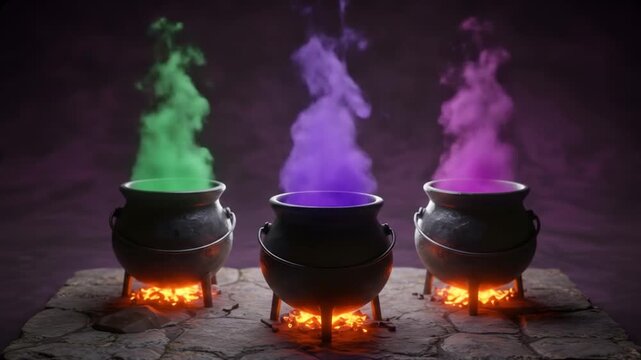 Colorful smoke from magic cauldrons