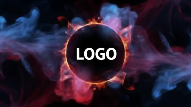 Dramatic logo reveal with fire and smoke effects against black background animation graphic