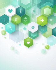 Seamless Pastel-To-Teal Hexagon Pattern with Embossed Health Icons on Clean Gradient