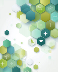 Seamless Pastel-To-Teal Hexagon Pattern with Embossed Health Icons on Clean Gradient