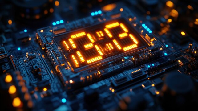 Digital clock on a circuit board