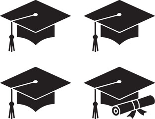 Graduation Hat and Diploma Icons Set &ndash; Academic Cap Vector Illustration

