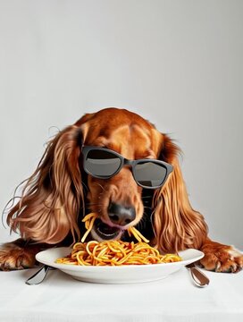 dog eating pasta, AI generated video