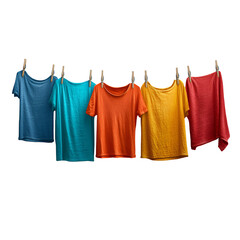 Colorful shirts drying on a clothesline