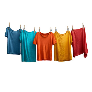 Colorful shirts drying on a clothesline