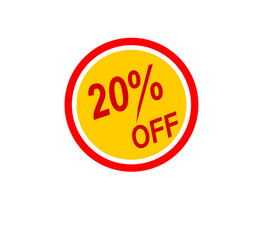 20% off discount badge with yellow text and red burst border for sales