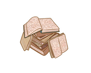 Group of several books illustration. Book clipart without background. Isolated reading sticker