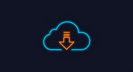 Fototapeta premium Cloud Download: A digital cloud icon with a downward arrow, representing data download and connectivity against a dark backdrop, perfect for tech-related imagery.
