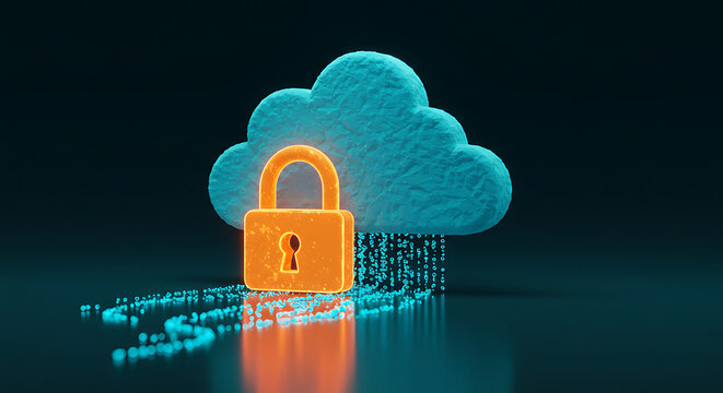 Cloud Security: A digital cloud symbol with a secure lock, safeguarding information with robust protection measures and data storage technology.