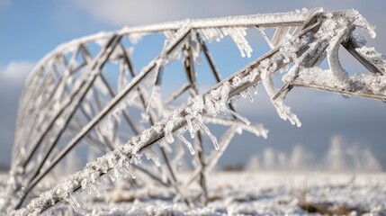 Frozen Metal Structure in Winter Landscape