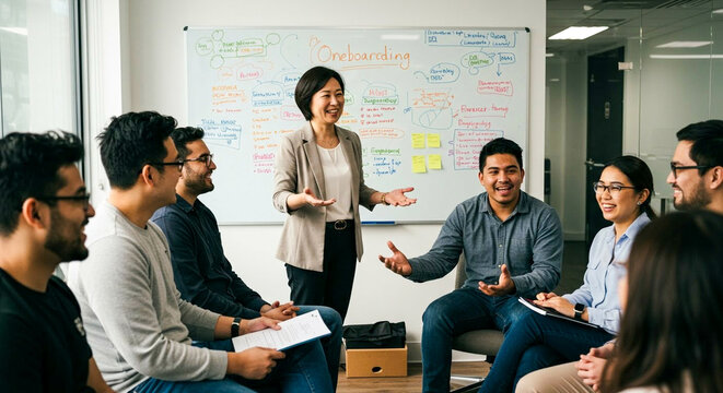 New employees participating in a welcoming and inclusive onboarding session with diverse peers.