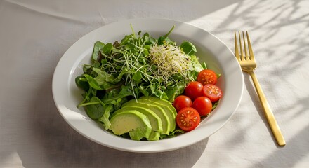 Plain de plato con alimentos y brotes de dieta ceto