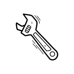 Hand Drawn Adjustable Wrench Illustration. Doodle Vector. Isolated on White Background - EPS 10 Vector
