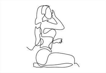 Woman on the beach resting, enjoying summer time, single line drawing.  line icon-continuous line drawing. Editable stroke. 