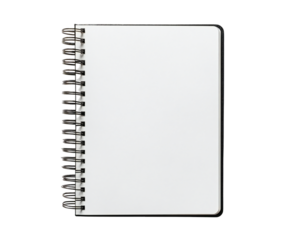 Minimalist spiral bound sketchbook, perfect for creatives seeking an empty canvas for inspiration, presented on transparent background
