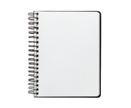 Minimalist spiral bound sketchbook, perfect for creatives seeking an empty canvas for inspiration, presented on transparent background