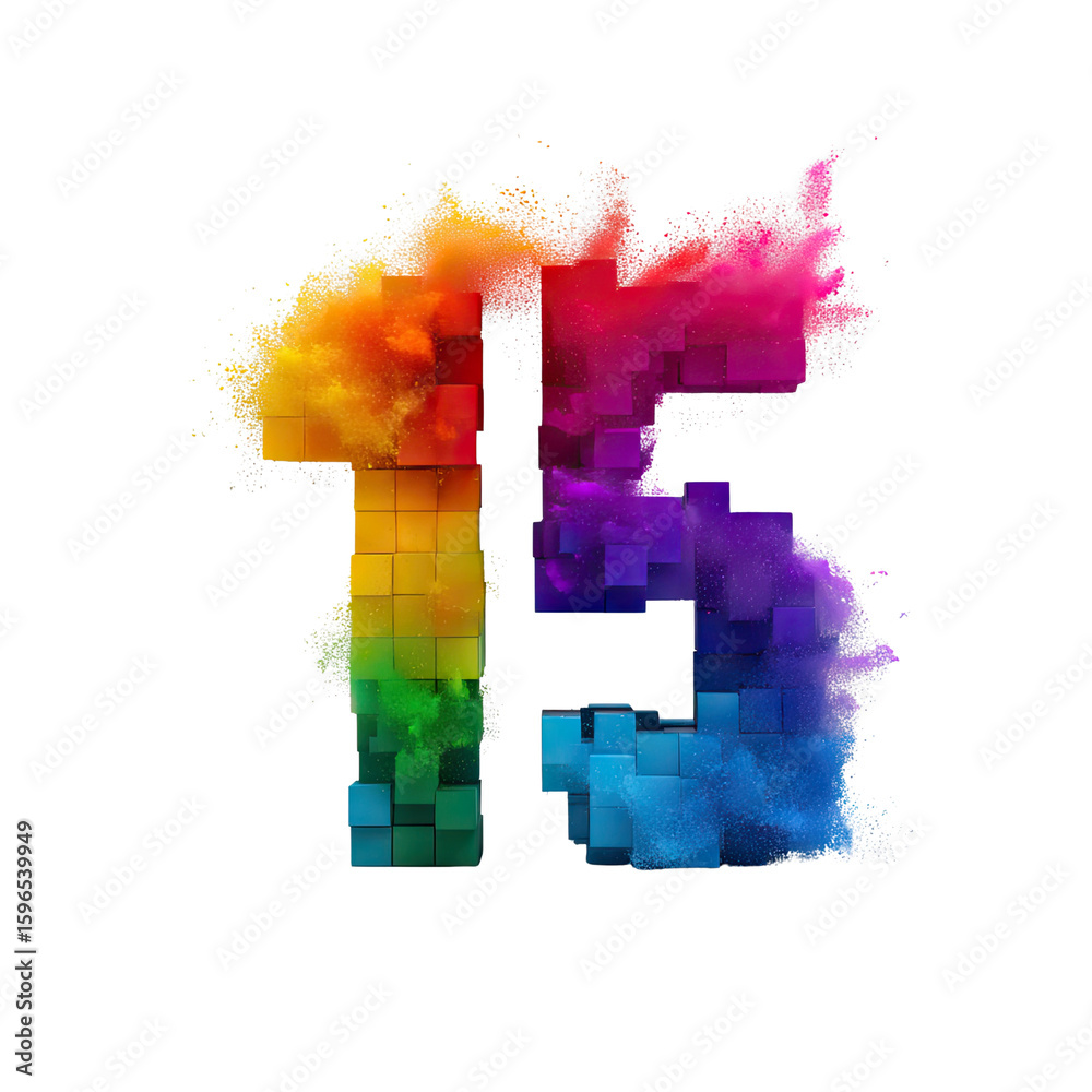 Poster vibrant color explosion with cubes creating abstract art in rainbow shades and dynamic patterns