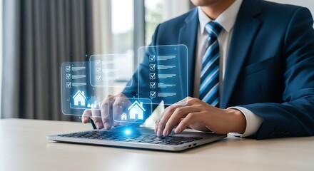 Businessman interacting with holographic human resources data