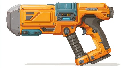 Fototapeta premium Futuristic Orange and Teal Pixel Art Gun
