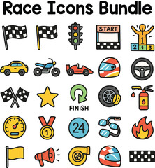 Set of Colorful race icons. Doodle style icon vector bundle