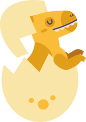 Cute yellow baby dinosaur hatching from a spotted egg, bringing prehistoric charm to life with a vibrant and captivating illustration full of playful energy and delightful character