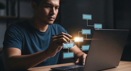 Man interacting with a digital flowchart